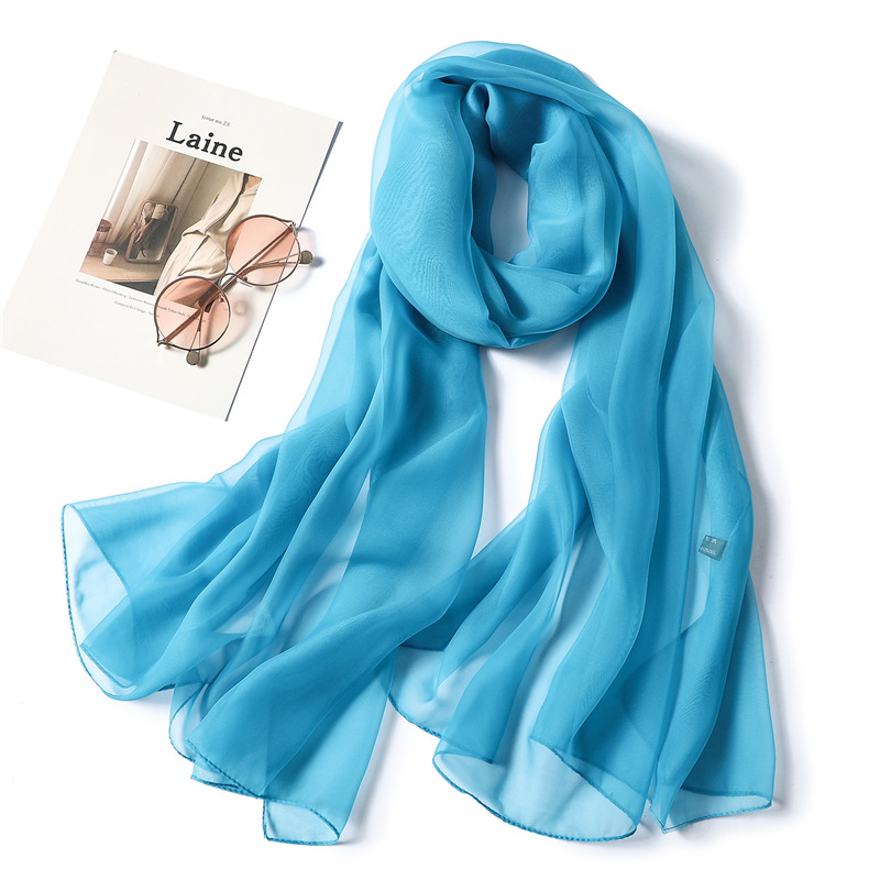 K1034 New pure color versatile soft yarn scarf female imitation silk Korean silk scarf female summer sunscreen shawl imitation beach towel