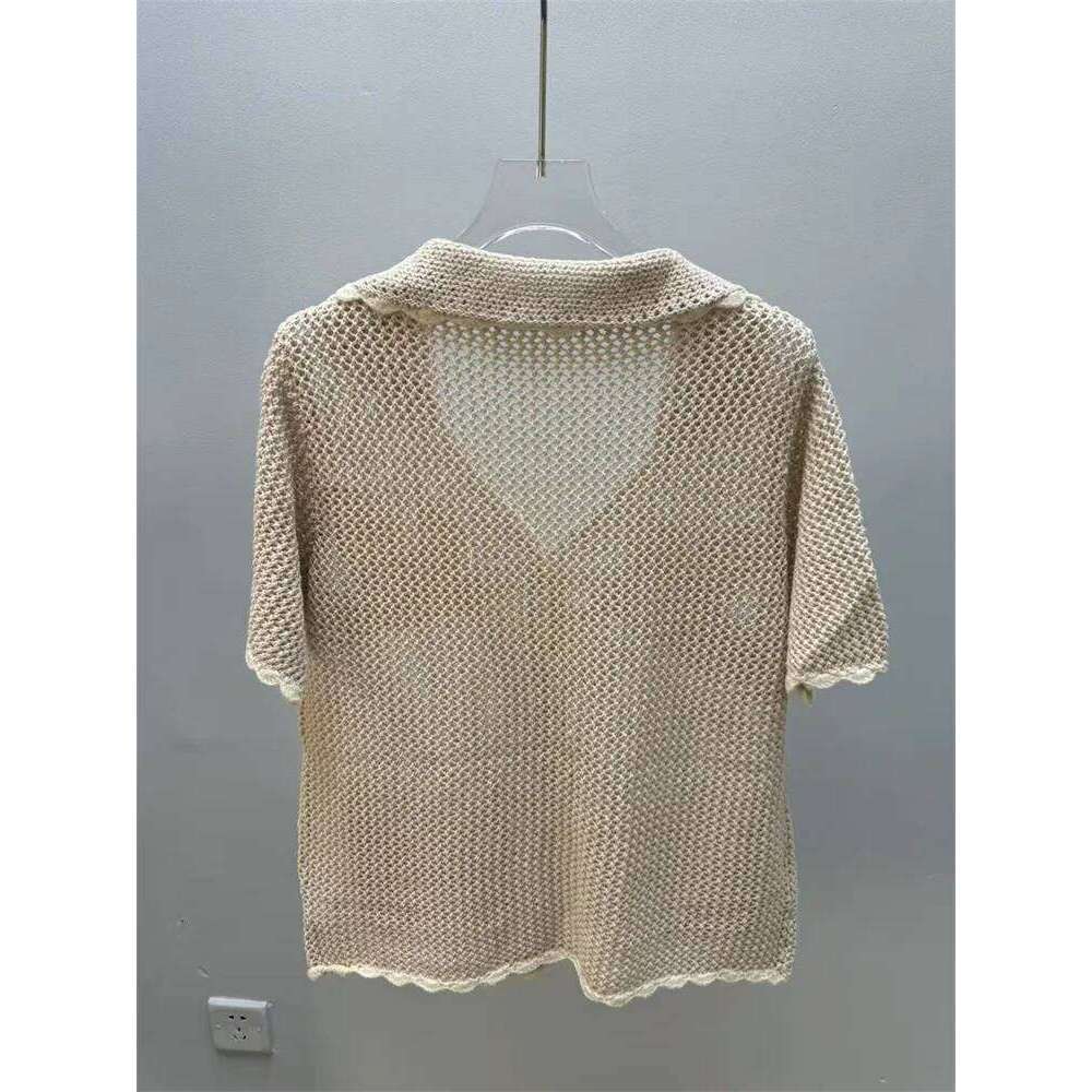 Embroidered Crochet Knit Shirt For Women Short Sleeve Ladies Mesh Hollow Out Knitted Blouse Tops