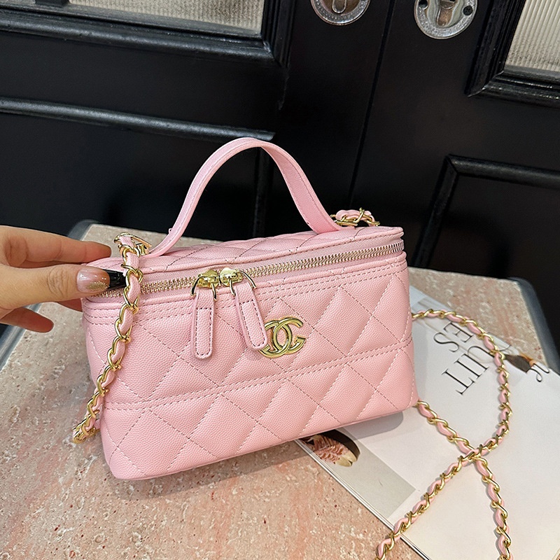 2025 Free Shipping Designer Luxury Women's New Handheld Makeup Box Bag Single Shoulder Cross Shoulder Diamond Grid Chain Handheld Bag white