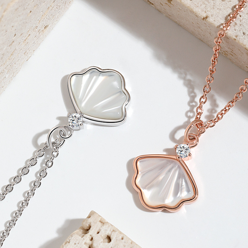Unique Charm Necklaces Featuring Pearlescent Shell Pendants with Small Diamonds - Perfect Accessory Present
