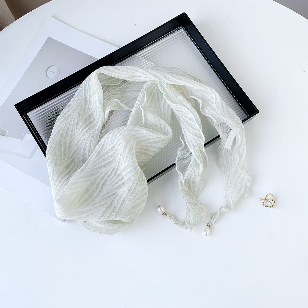 T973 new diamond-shaped scarf tied around the neck solid color triangle scarf pleated silk scarf long strip high-end scarf headband decoration