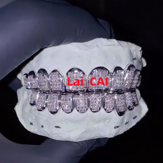 Hip Hop Jewelry Sparkle Men Fashion D VVS Moissanite Grillz Iced Out 925 Sterling Silver Teeth Grillz 8 Top 8 Bottom Buss Down