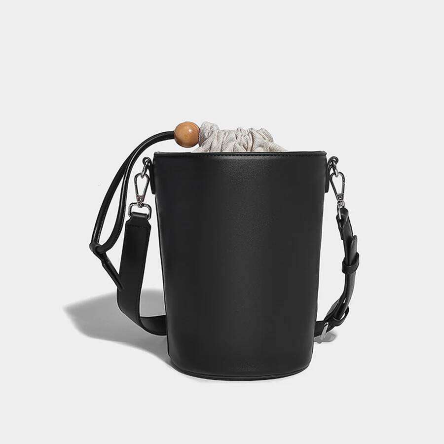 Korean drawstring cylinder design bucket bag female solid purse handbags fashion trend pu leather single shoulder crossbody bags