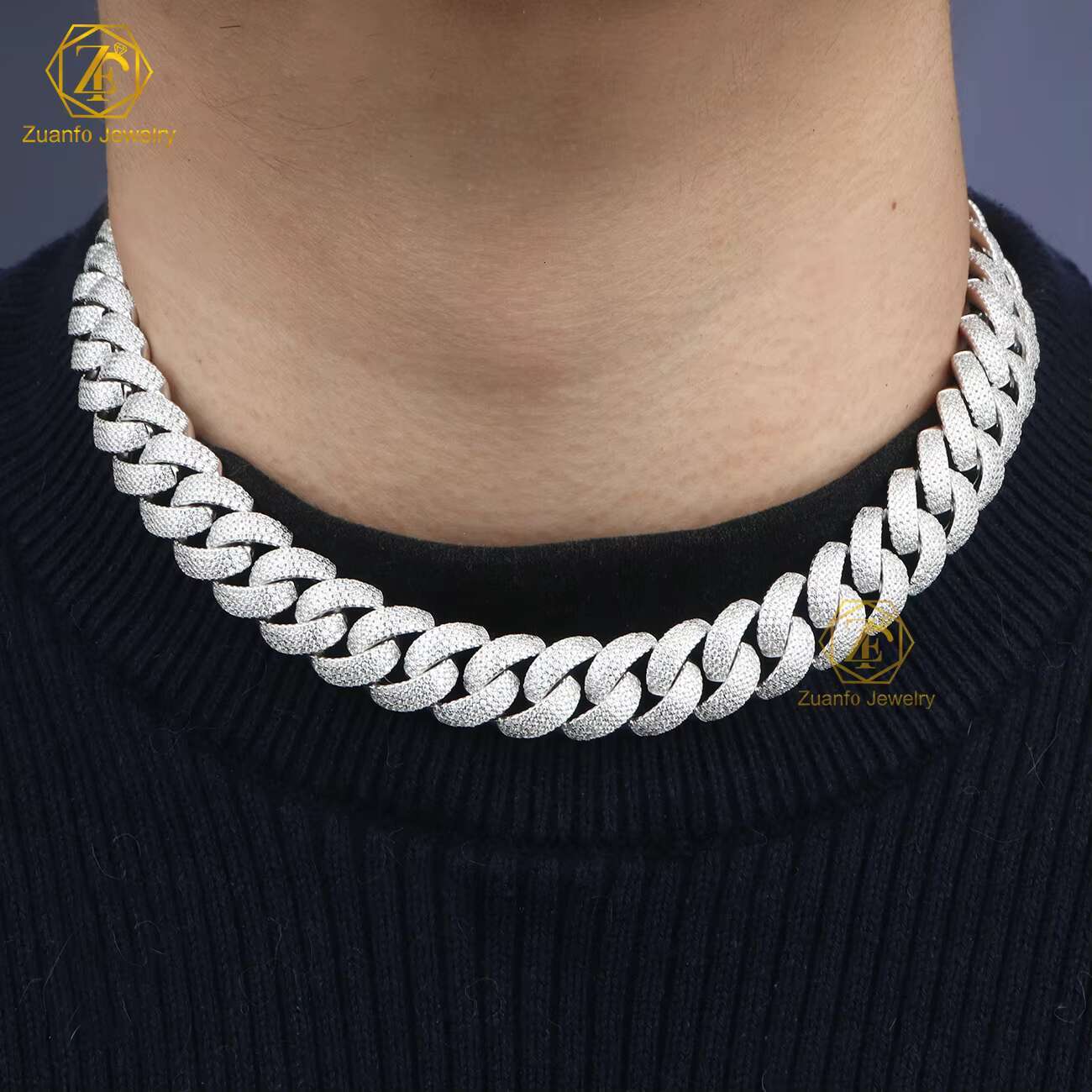 VVS Moissanite Diamond 4rows 18mm S925 Silver GRA Moissanite Necklace Hiphop Cuban Link Chain for Fine Jewelry