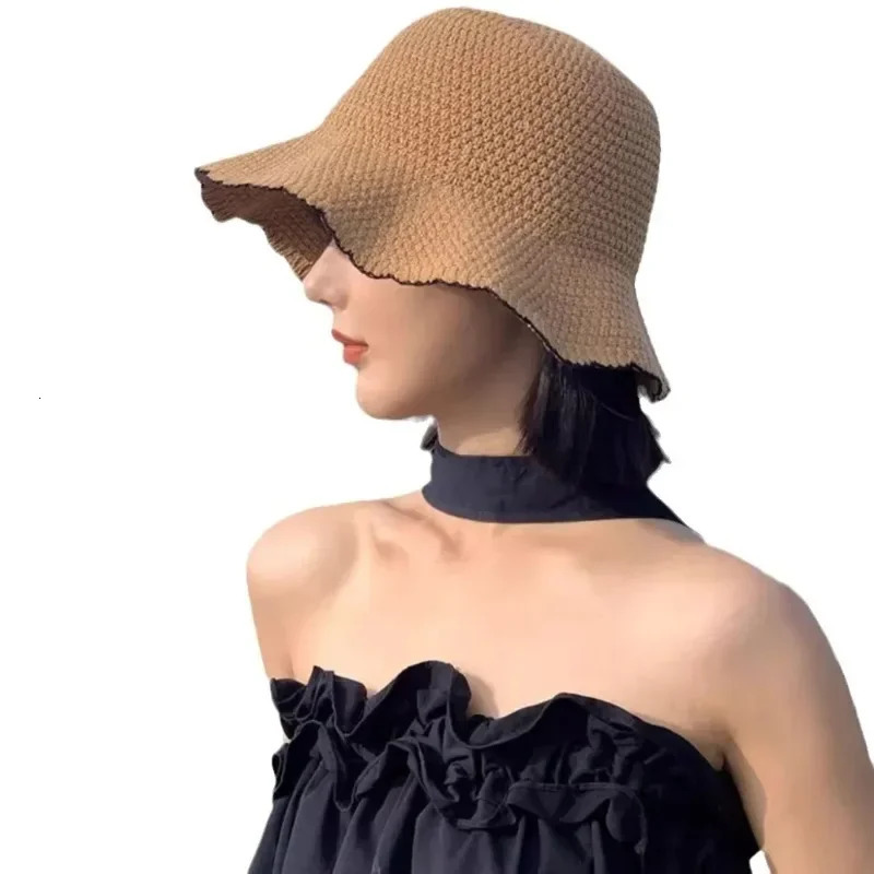 Japanese Lace Fisherman Hat Womens Summer Sunshade Basin Hat Korean Version Fashionable And Versatile Thin Knit Bucket Hat 250610