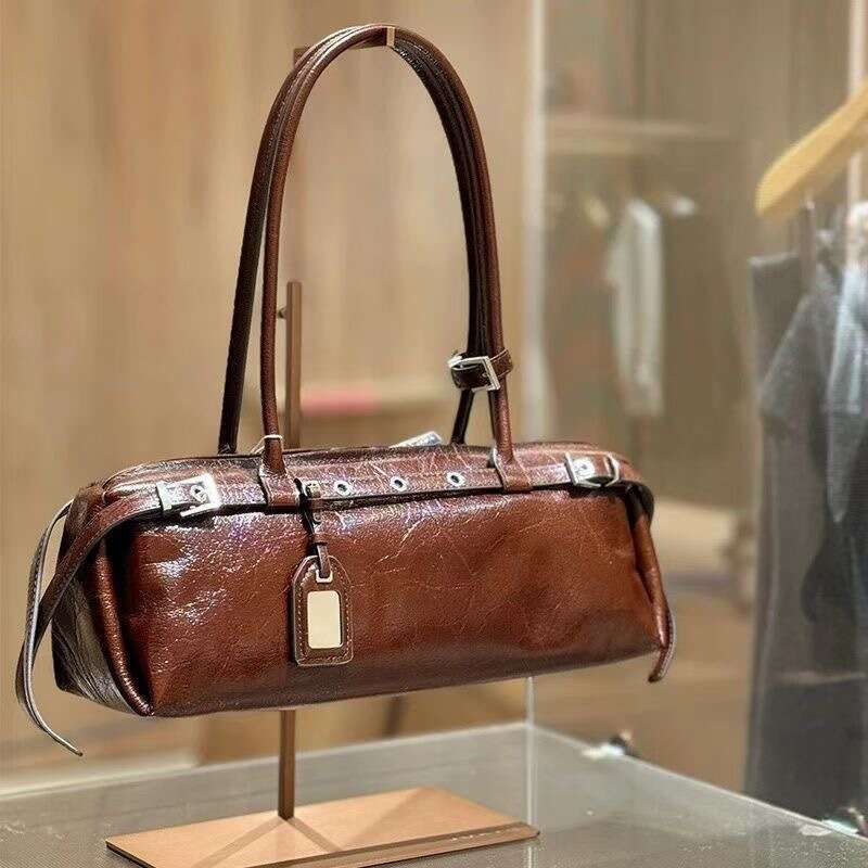 Genuine High-End Leather Niche Dachshund for Women 2024 Autumn Winter New Handbag Motorcycle Style Shoulder Baguette Bag