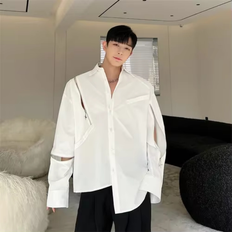 Man Loose Casual Long Sleeve Shirts Men Streetwear Fashion Hop Hop Party Dress Shirts