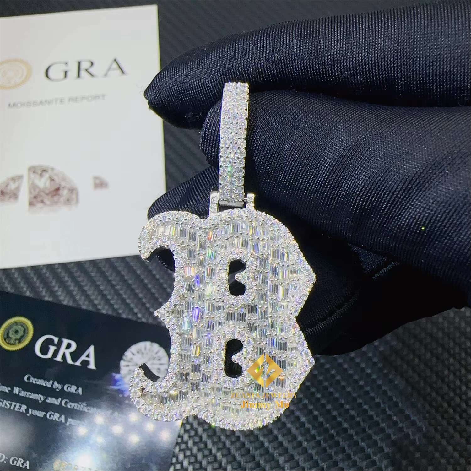 GRA Certificates Hip Hop Iced Out Fire Jewelry 925 Sterling Silver VVS1 Bagauette Moissanite Initial B Letter Pendant