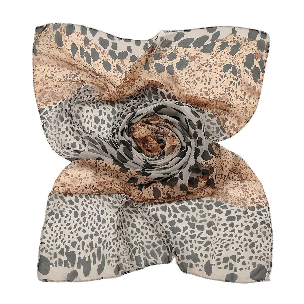 Leopard Print Patchwork Chiffon Scarf Female Spring and Summer Sunscreen Women Shawl Ventilate Wrap Scarves 250610