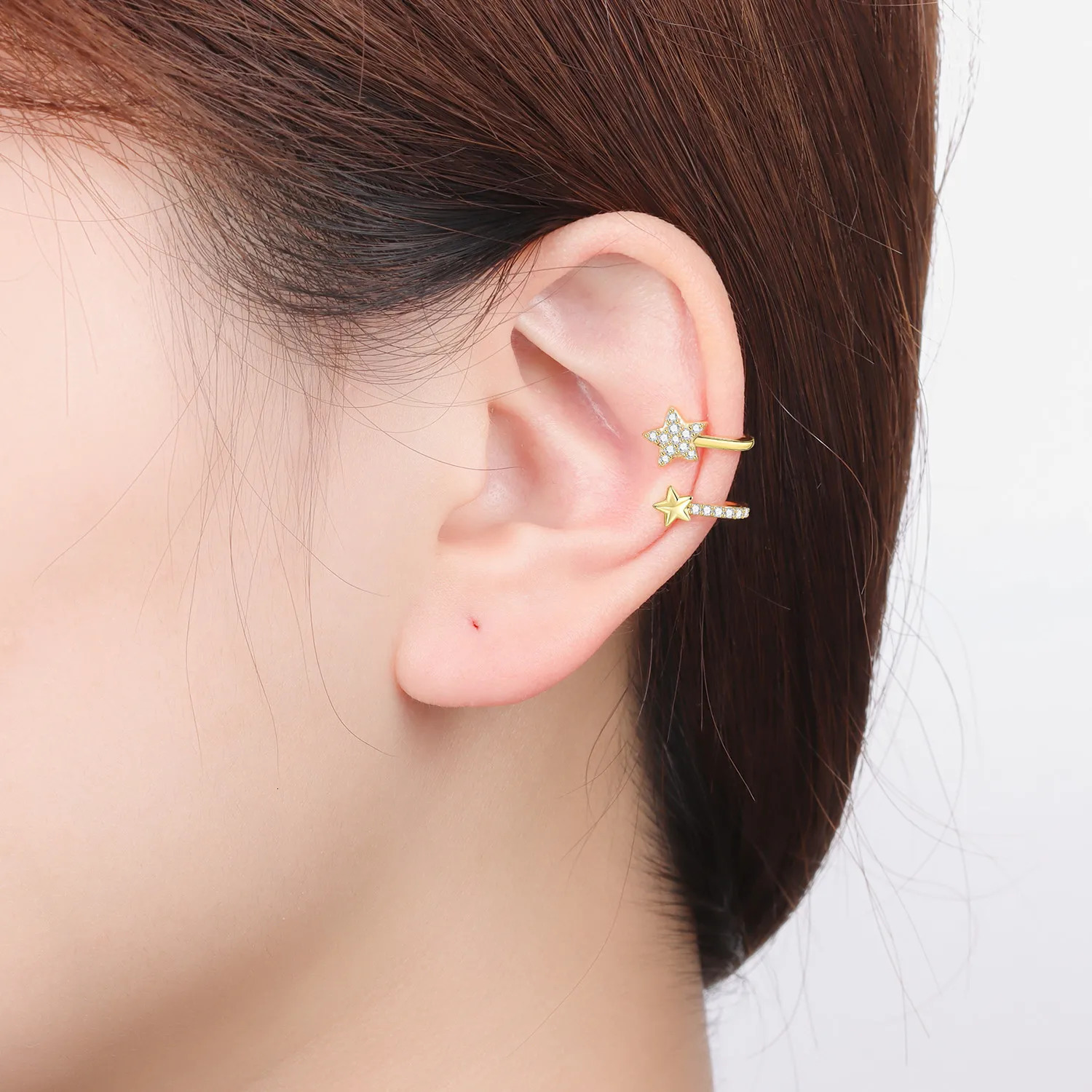 CYCUFF 2025 S925 Sterling Silver Golden Star U Star Ear Clip Earrings Original for Women Earrings Birthday Gift Fine Jewelry 250610
