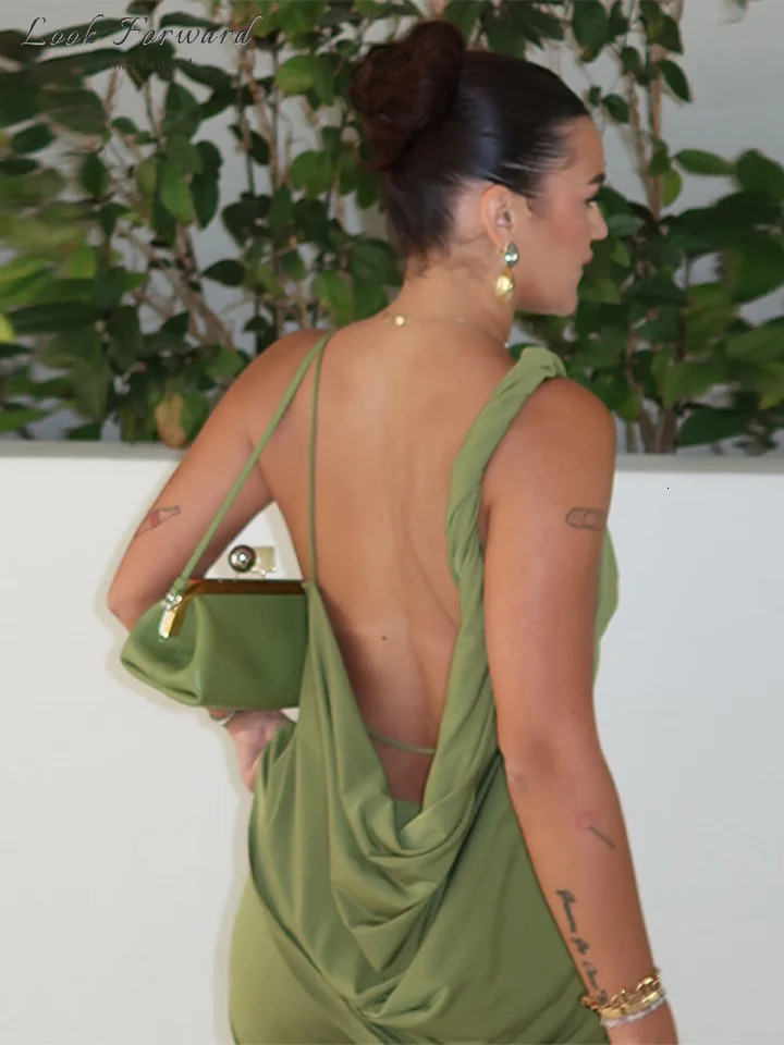 Halter Top Trouser Suit Satin Backless Irregular Vests Wide Leg Pants Sets Spring Summer Holiday Green Elegant Set Lady 250614