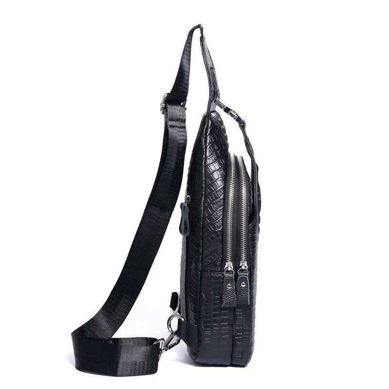 Natural Cow Men Chest Male Messenger Leather Casual Men's Travel Shoulder Bags Crocodile Pattern Crossbody Bag