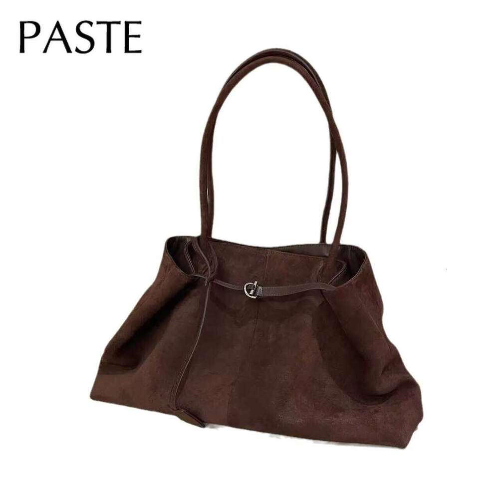New All-Match Shape Change Design Large Tote Coffee Matte Real Suede Leather Women Shoulder Bag High-End Travel Handbag