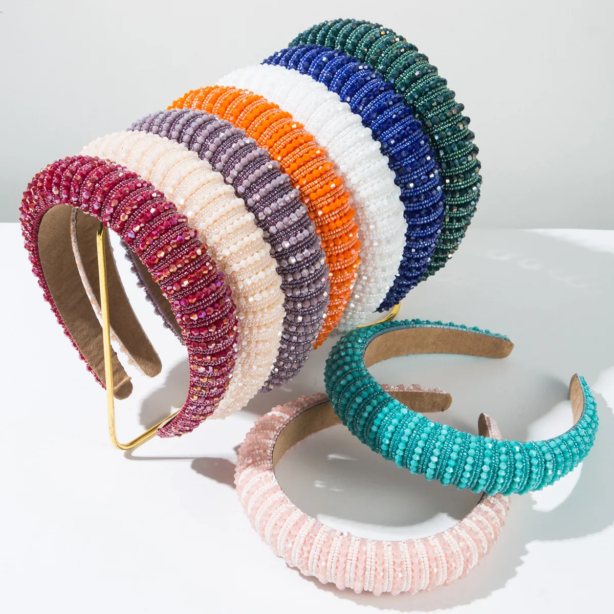 Rhinestone Padded Headband Crystal Diamond Beaded Glitter Headband Wide Edge Headwear Headpiece Gift Wedding Hair Accessory 250610