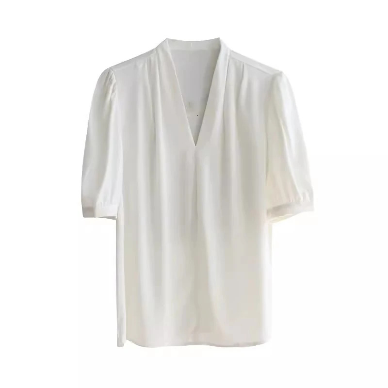 Fashion Summer Short Sleeve VNeck Women Blouse White Shirt Tops Blouses Shirts Womens Camisas P856 250614
