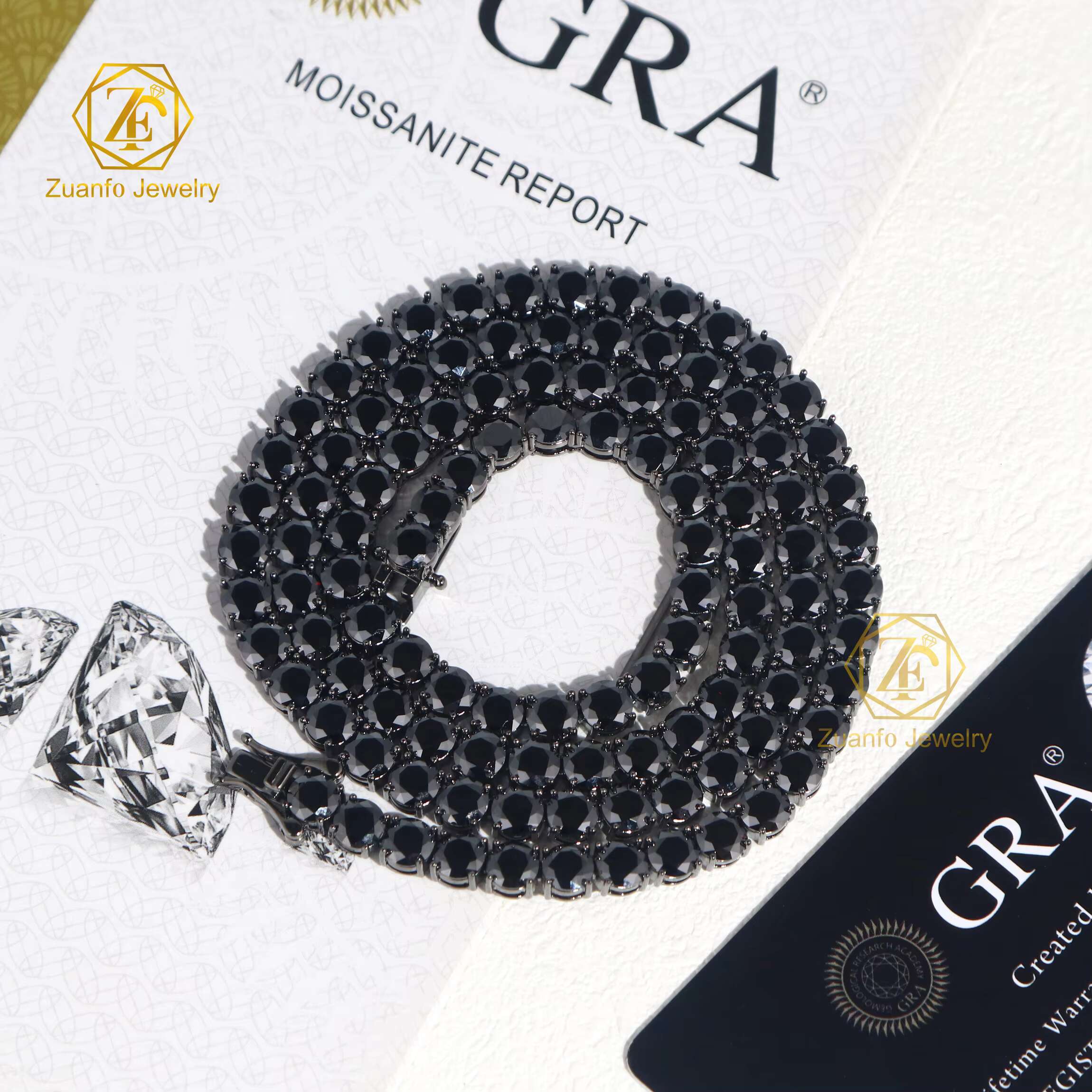 HipHop Style S925 Silver Jewelry VVS Black Moissanite Tennis Chain for Men Women Passes Diamond Tester Iced out Necklace