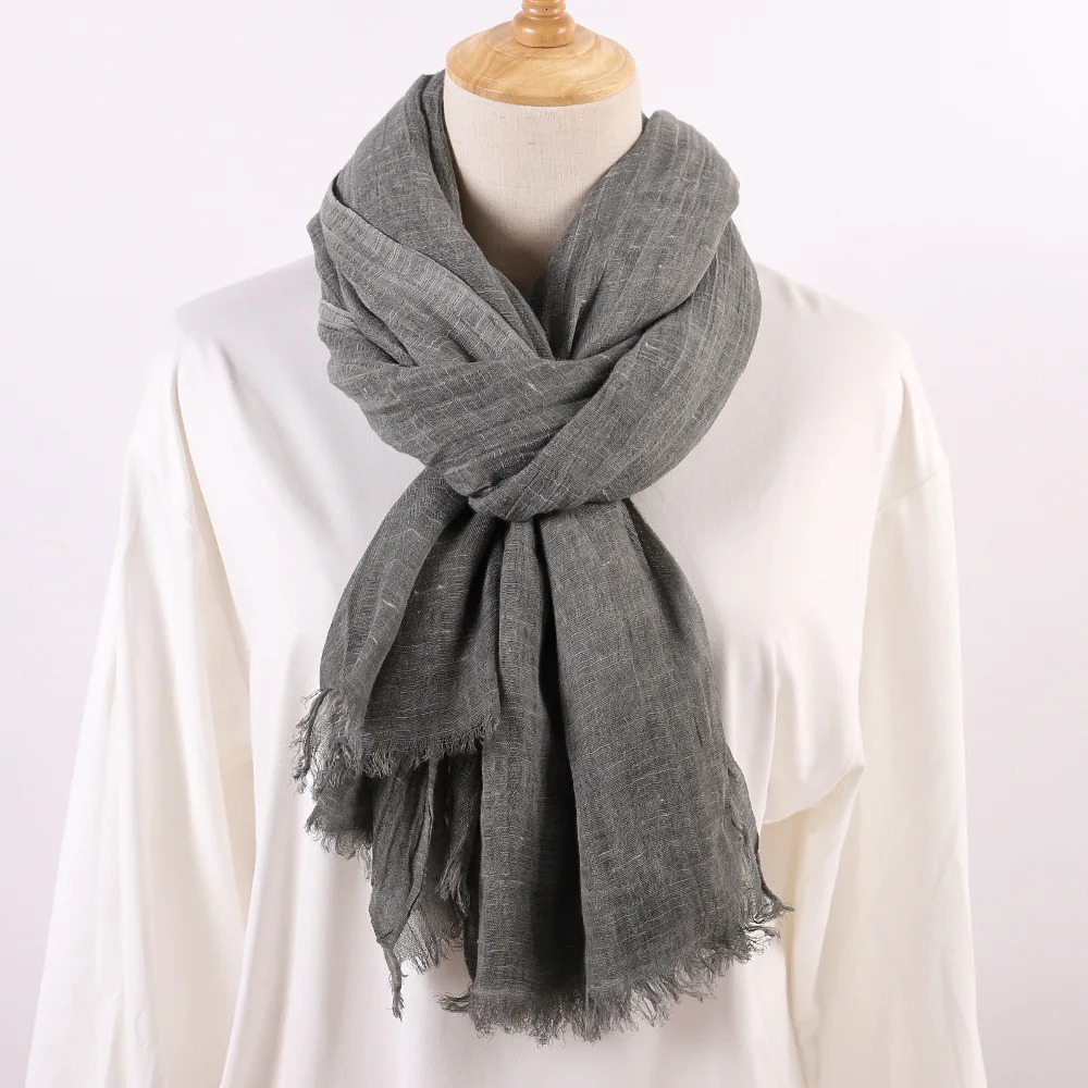 Spring and Summer Solid Color Yarn Cotton and Linen Scarf Tassel Artistic Shawl Print Versatile Cotton and Linen 250610