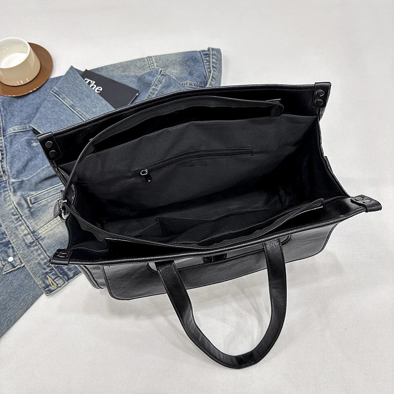 High quality mens solid color PU leather large capacity tote bag handbag briefcase laptop bag bolsos para hombre sac a main 250614