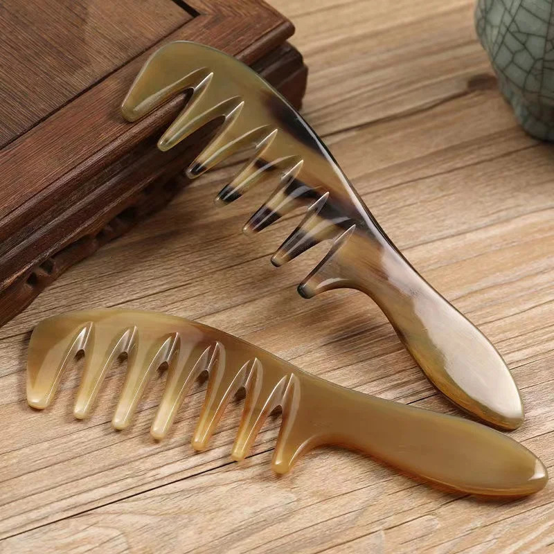 Natural Horn Massage Comb Head Scalp Meridian Massage Wide Tooth Anti-static Hair Comb for Women Men 250612