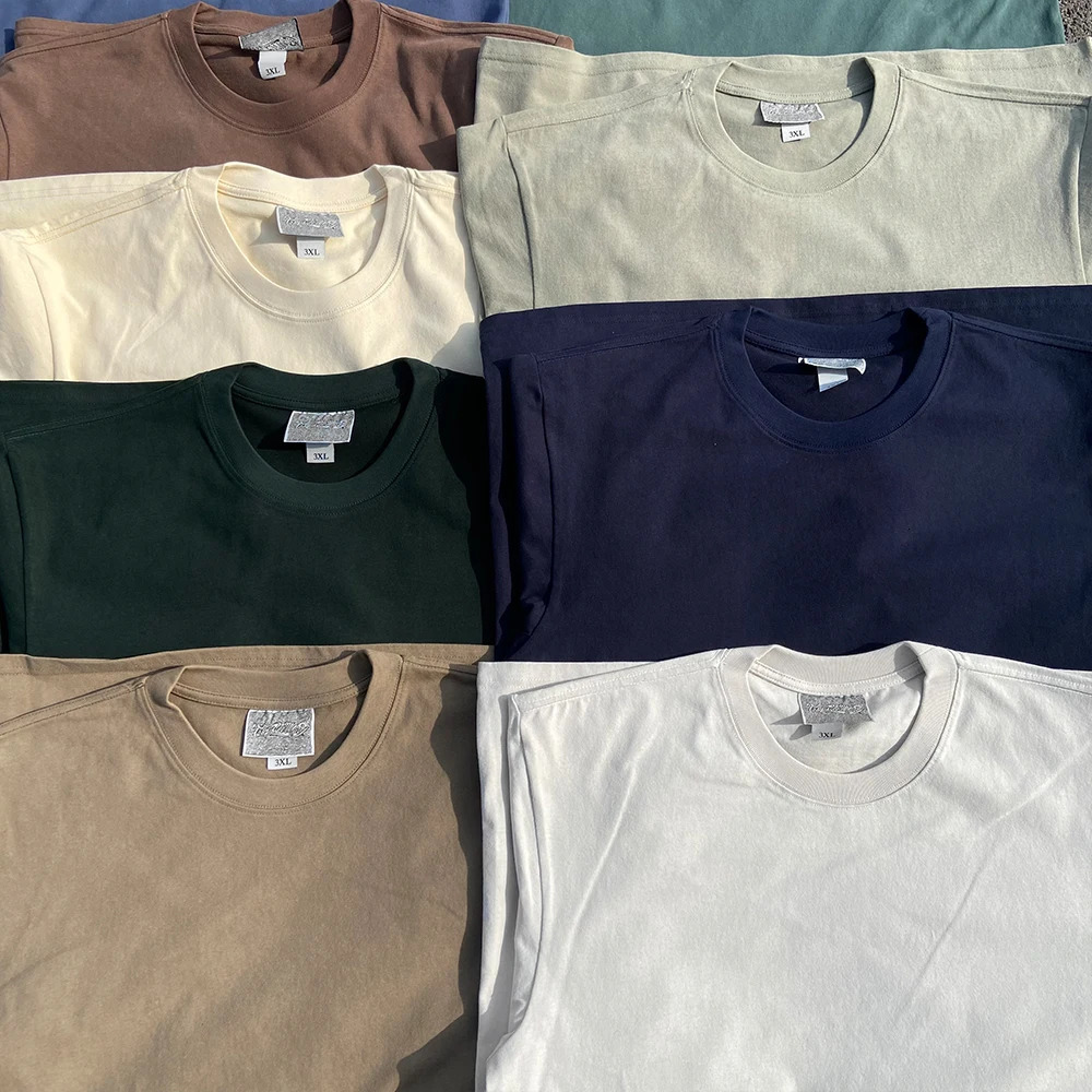 330 Grams Heavy Solid Color Simple Short-sleeved T-shirt Summer Mens and Womens Low Saturation Loose Half-sleeves 250609