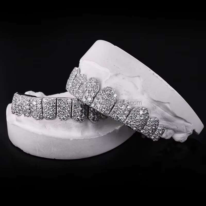 Custom S925 Silver 10K 14K Solid Gold Grillz Iced Out VVS Moissanite Lab Grown Diamond Grillz for Men Women