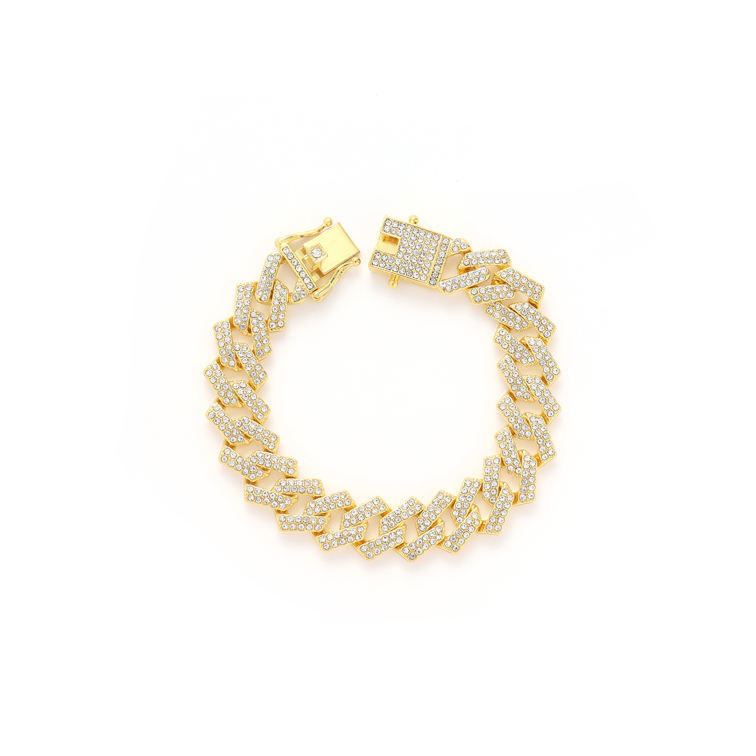 2025 Sparkling Hip Hop Luxury Jewelry 18K White Gold Fill Double Rows Crystal Cuba Chains Rhombus Male Birght Necklace For Lover Gift