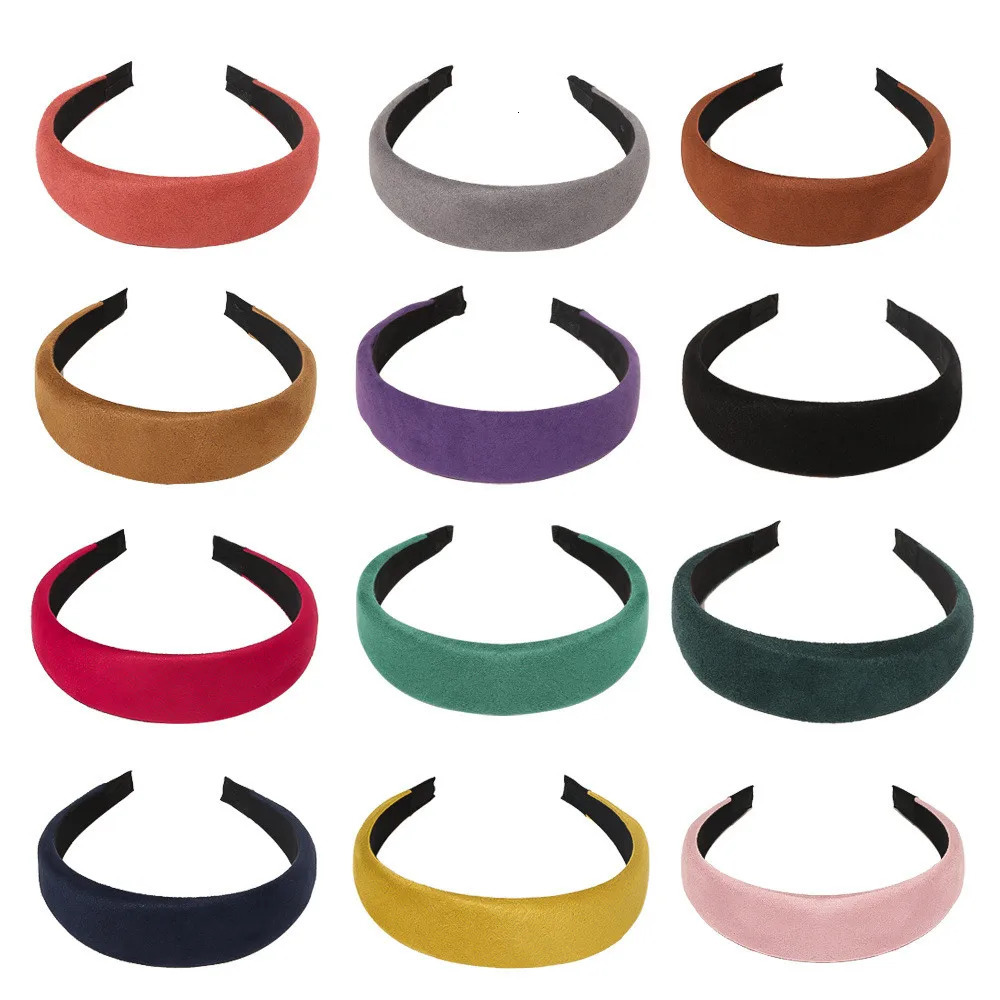 Fashion Women Solid Suede Leather Wide Sponge Padded Headbands Simple Plain Hairbands Non-Slip Head Hoops Hair Accessories 250610