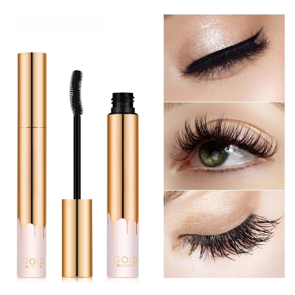 3D Mascara Lengthening Black Lash Eyelash Eye Lashes Brush Beauty Makeup Longwearing Gold Color 250606