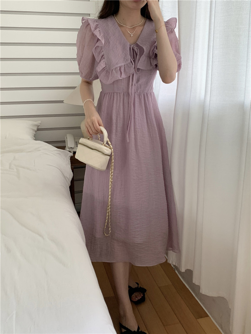 HL223 New high-grade ruffled fairy skirt French V-neck waist slim long skirt