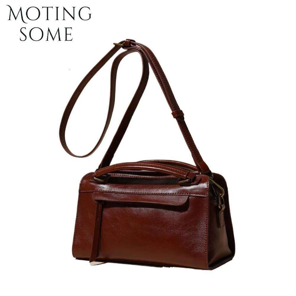 Motingsome New 2025 Fashion Women Small Square Natural Cowhide Shoulder Handbag Lady Mini Messenger Bag