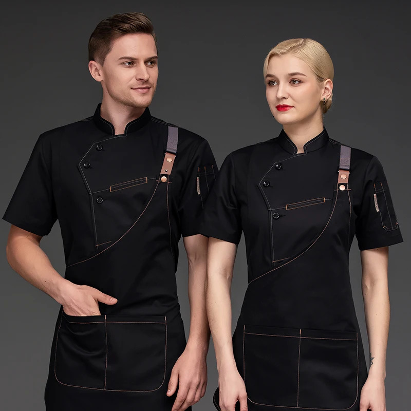 Chef Shirts Kitchen Uniforms Working Clothes For Men Bakery Bar Jacket Apron Waterproof Restaurant Women Waitress Black 250612