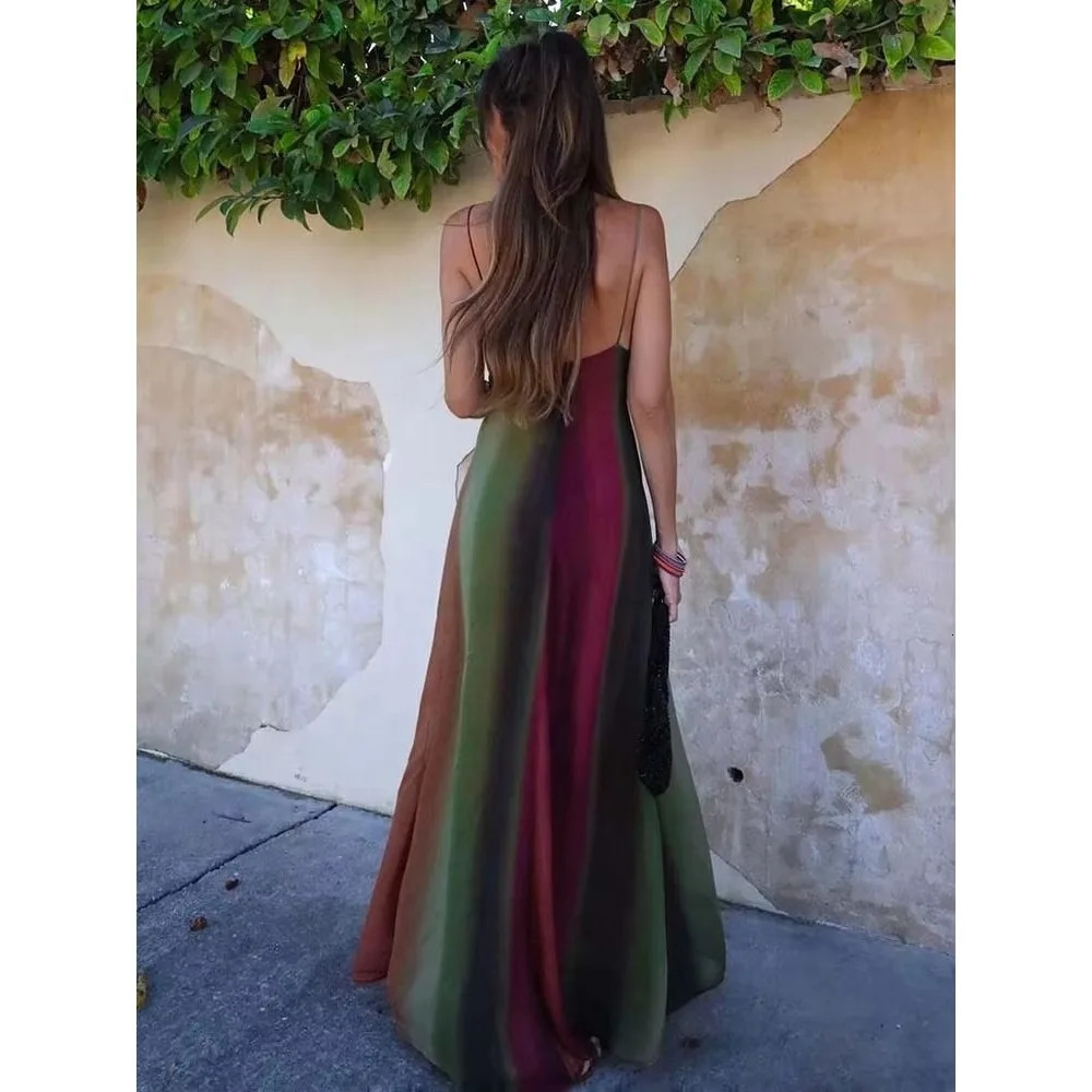 Deep V Neck Dresses for Women Sexy High Waisted Y2k Lady Elegant Party Printed Pleated Sleeveless Vacation Robes 250611