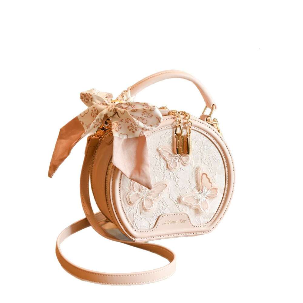 Style Lace National Embroidered Butterfly Handbag Round Cake 2025 New Versatile Fashion Single Shoulder Crossbody Bag