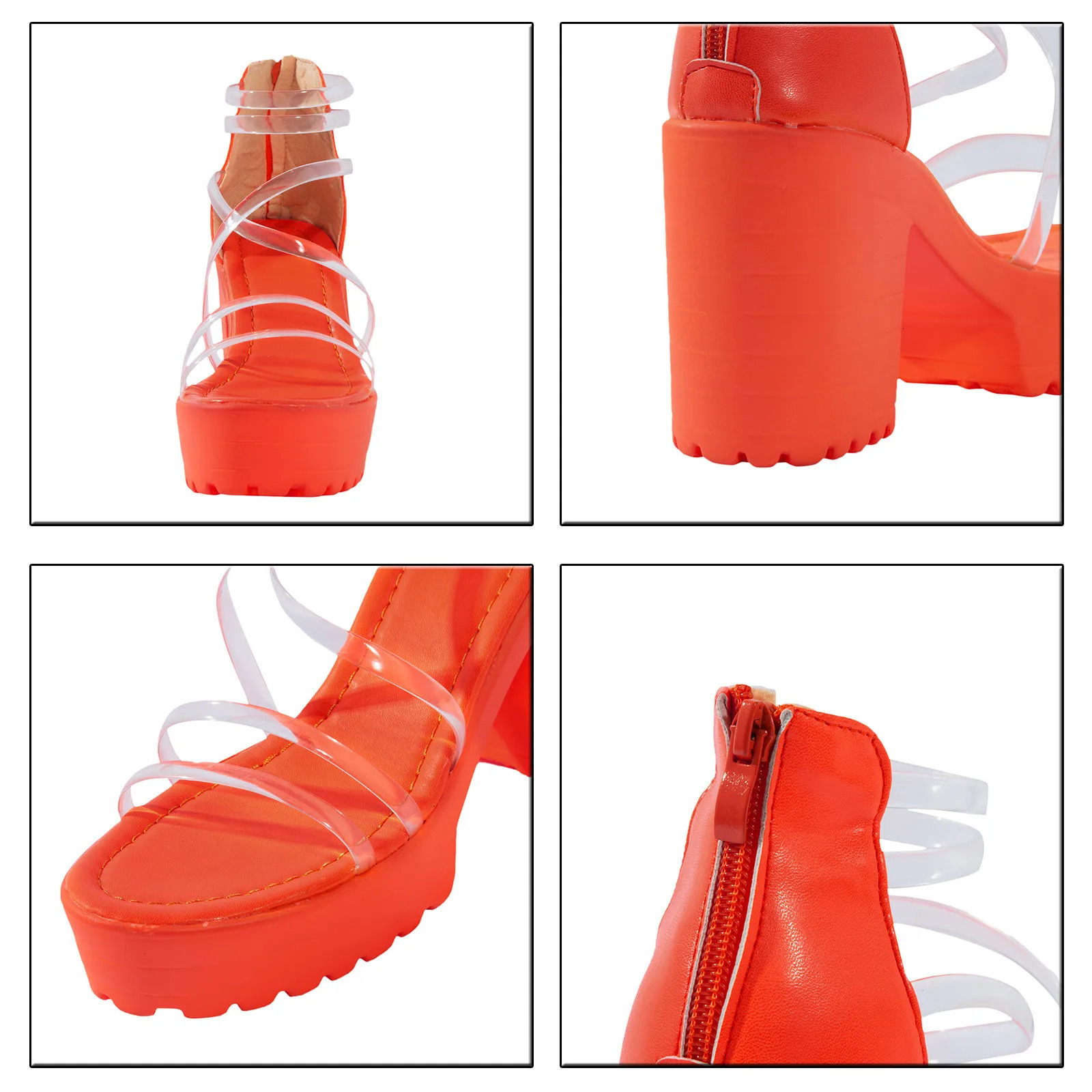 WomenS Fashionable Sandals Heels Asymmetric Transparent Strap n Thick Heels Zipper Waterproof Platform High Heels Sandals 250610