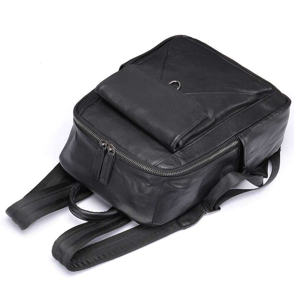 WESTAL New Men's Leather Cowhide 14 Inch Computer Backpack For Middle School Students