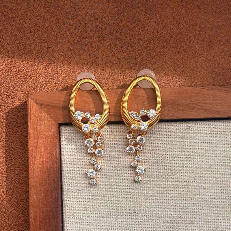 Cz stone tassel oval statement dangle earrings for women long dangle party earrings elegant dainty jewelry in 250610