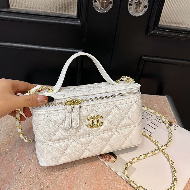2025 Free Shipping Designer Luxury Women's New Handheld Makeup Box Bag Single Shoulder Cross Shoulder Diamond Grid Chain Handheld Bag white