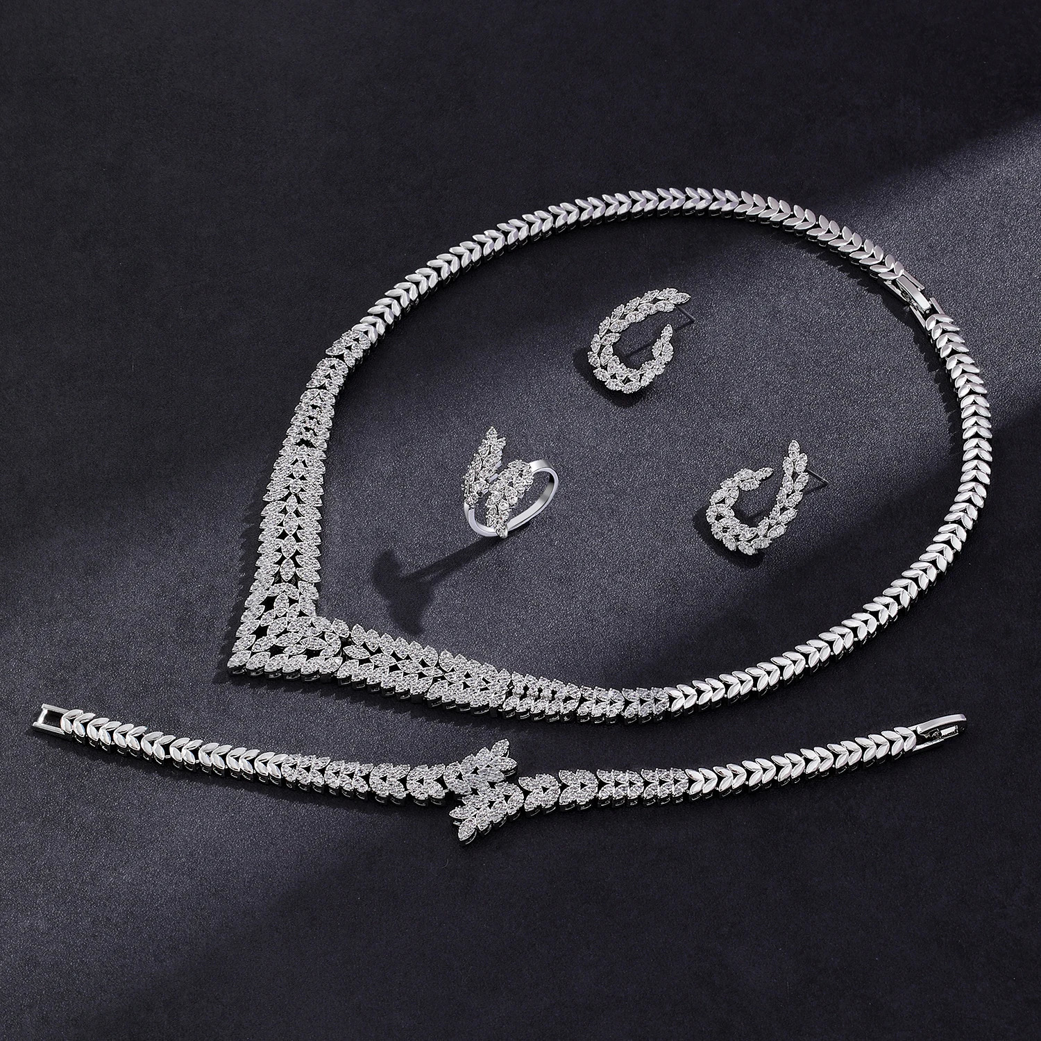 Wedding Jewelry Set for Women Saudi Arabia 4 Pieces Zirconia Bridal Jewellery Collection Necklace Set 250609