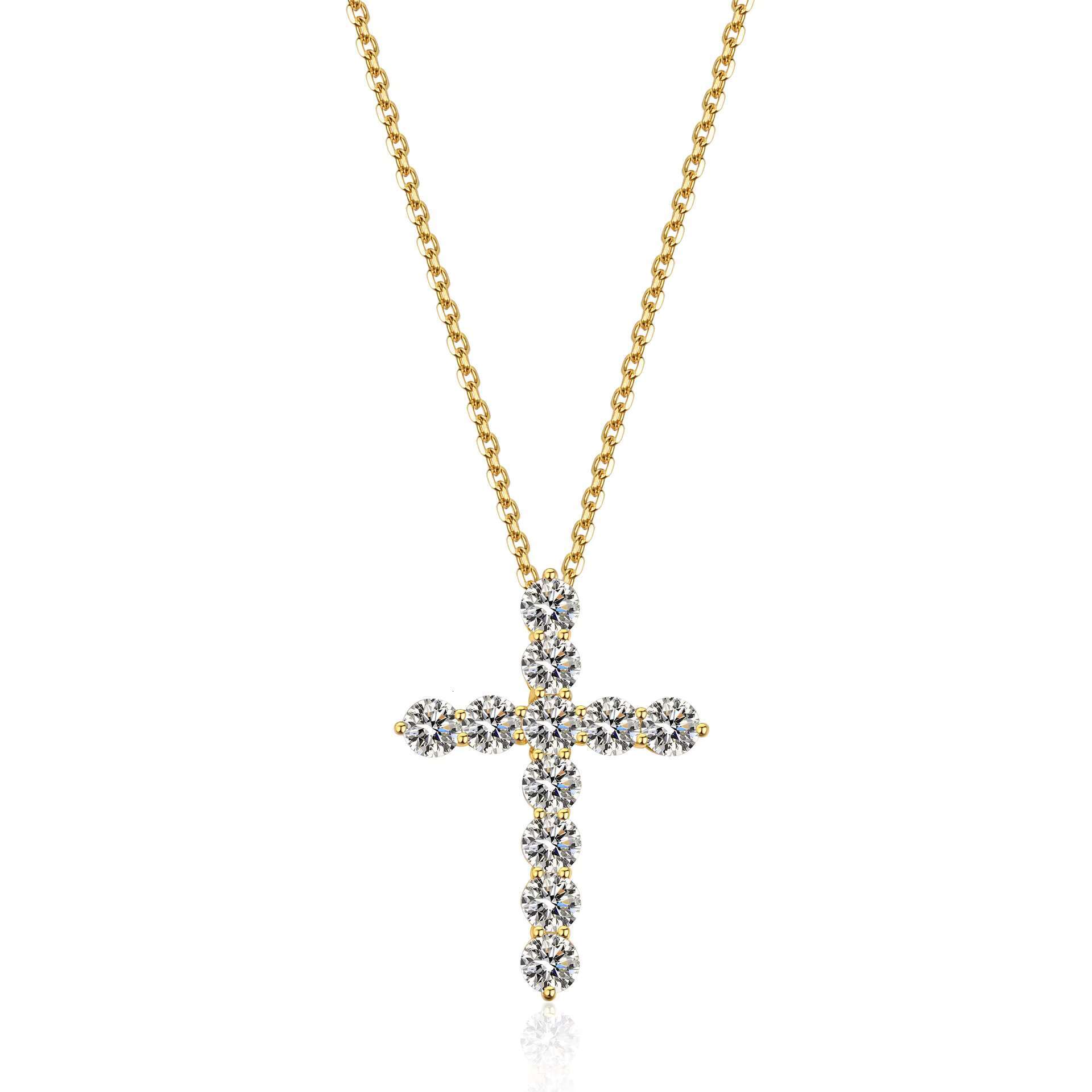Luxury Diamond Moissanite Total 3.3Ct VVS D Color Cross Necklace 18K Gold Plated S925 Silver Chain Pendant For Women Jewelry
