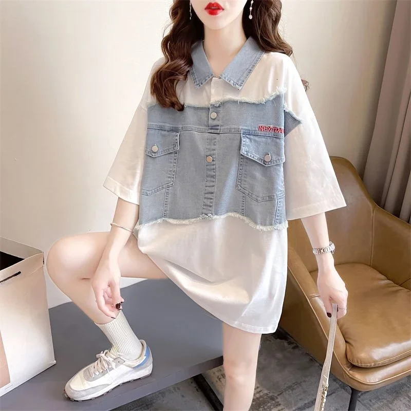 Baggy Polo Neck T Shirt for Women Summer Outfit Woman Tshirt Womens Short Sleeve T-shirt Pretty Clothing Trend 2025 Basic Sales 250609