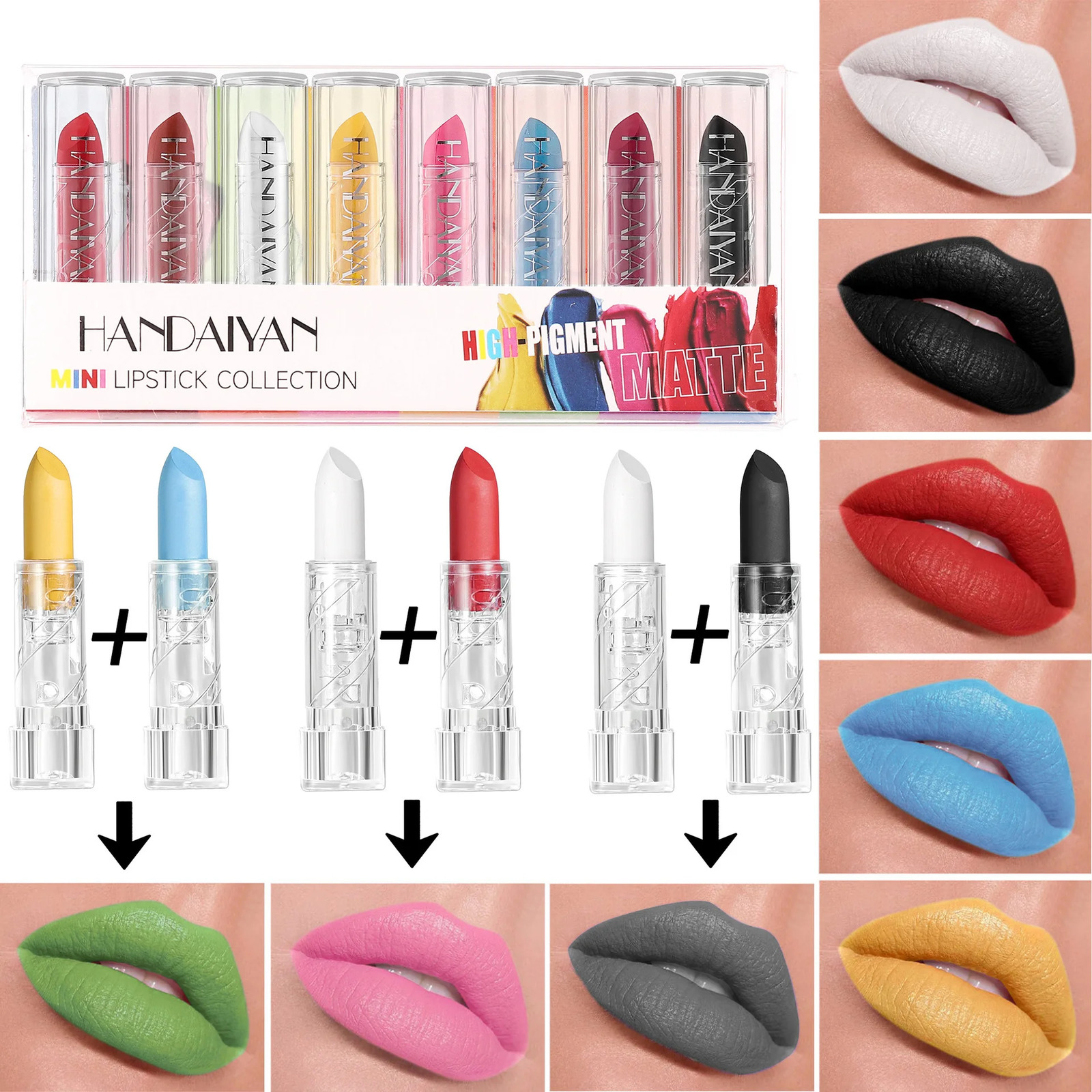 8pcs Matte Lipstick Set Waterproof Sexy Balck Red Lip Gloss Shiny Lip Tint Face Body Painting Halloween Christmas Makeup Tools 250614