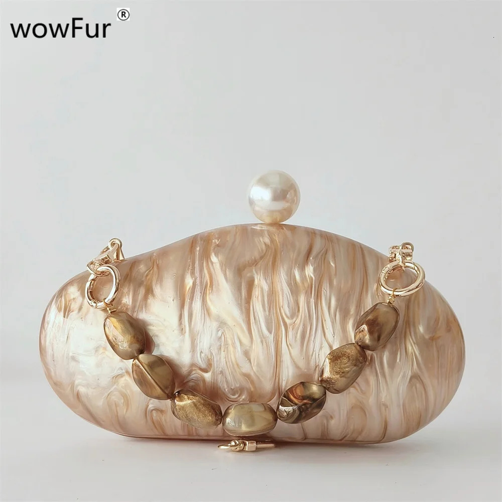 Female Beaded Pearl Brown Acrylic Box Evening Bags Women Mini Crossbody Purse Party Bridal Summer Beach Clutch Wallet Bags 250614