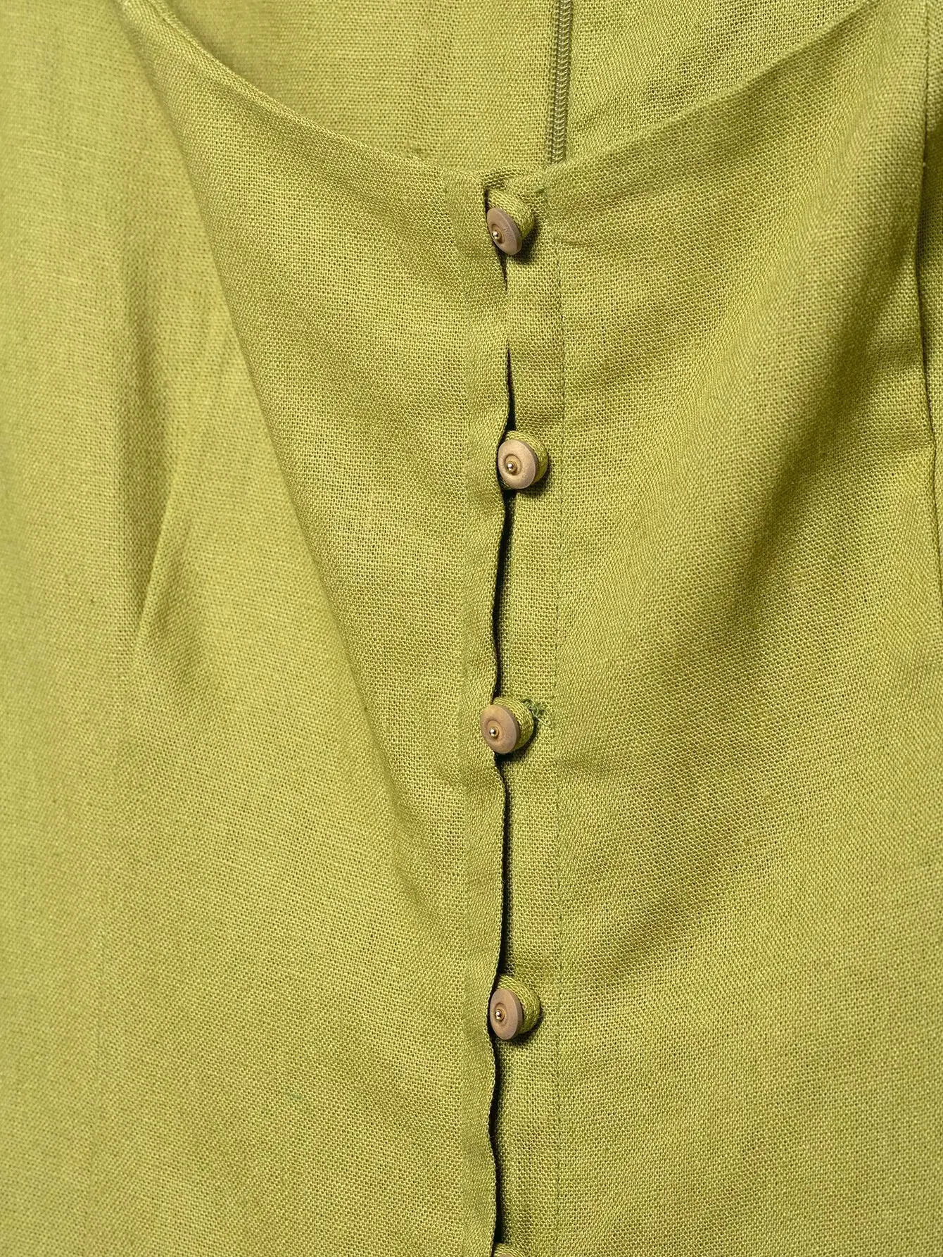 Summer Elegant Dress Women Fashion Solid Square Collar Sleeveless Single Breasted Dress Ladies Vacation Green Spilt Dresses 250613