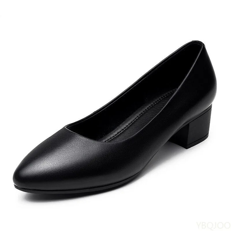 Low heel flight attendant work Shoes Black leather shoes Ladies Comfort soft soled high heels Fashion casual Womens pumps Mujer 250614