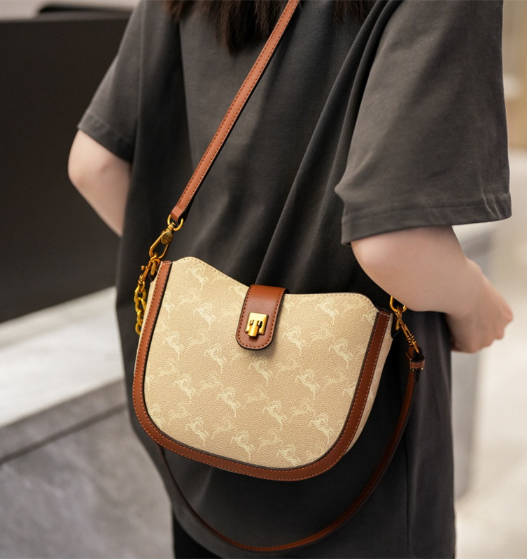 Free shipping designer high-end handbag for women 2025 new Korean version chain bucket bag versatile light luxury armpit shoulder crossbody bag black