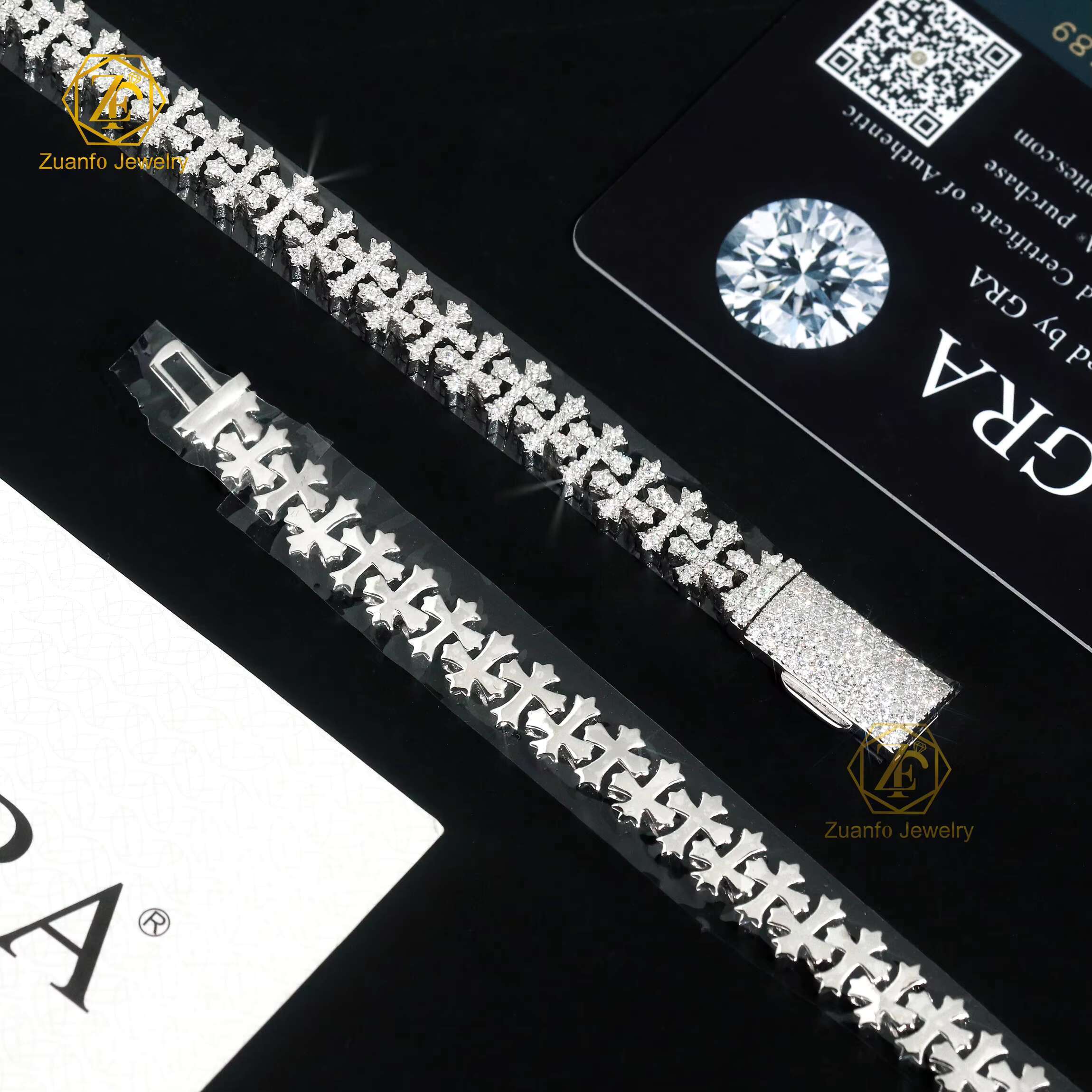 Cross Heart Shape 925 Solid Silver Iced Out GRA VVS Moissanite Bracelet for Women/mens Jewelry