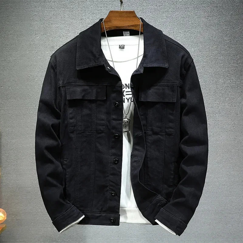 Autumn Denim Jackets Men Fashion Cotton Stretch Slim Jacket Coats Turn Down Collar Casual Clothes for Vintage 250614