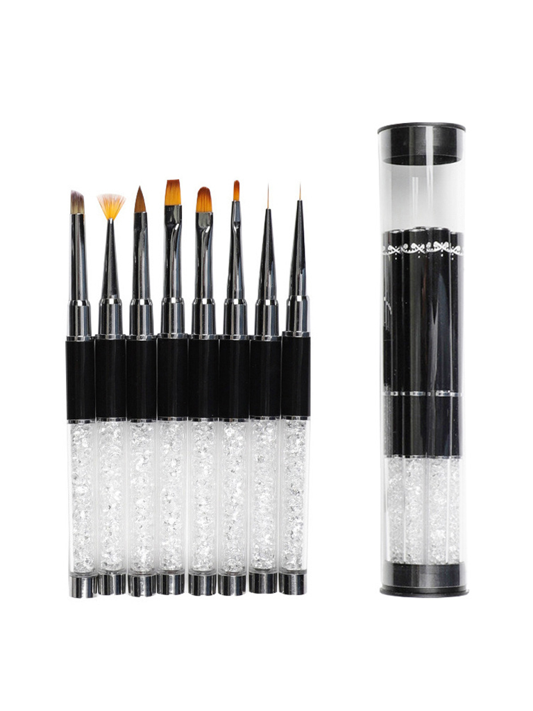 8pcs nail art brush set acrylic nails art pen for nails liner flower painting polish gel design crystal handle box package manicure kit NAB024