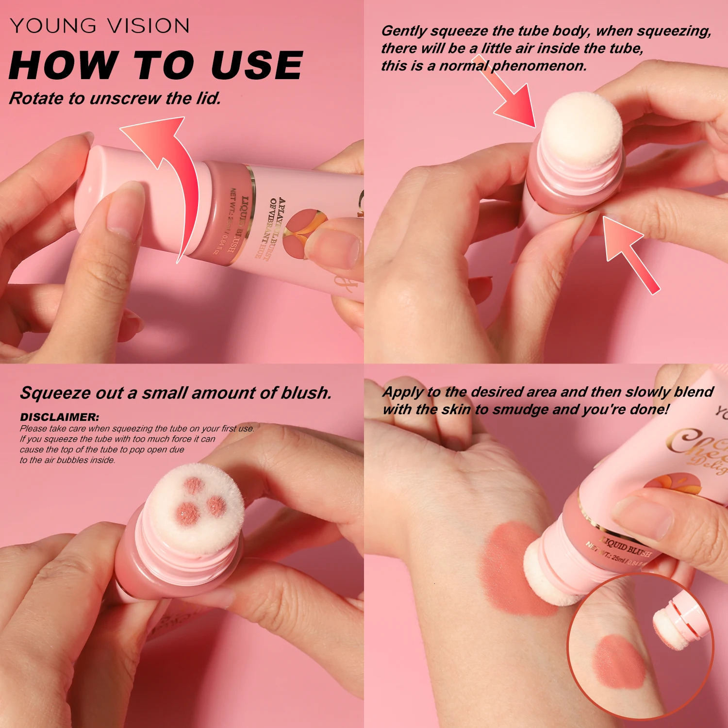 YOUNG VISION 6-color press brush head powder blusher liquid powder 25ml capacity detachable brush head for cleaning and reuse 250614