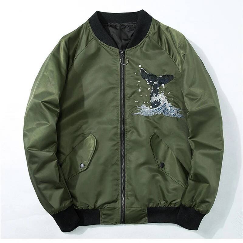 Whale Embroidered Bomber Jacket Men Spring Cotton Padded Ma1 Thick Coat Oversize Baseball Male Coats Winter Japanese Sukan Y1